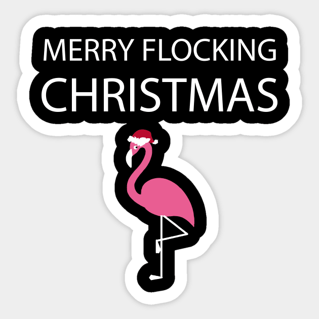 Merry Flocking Christmas Pink Flamingo Santa Hat Sticker by JustPick